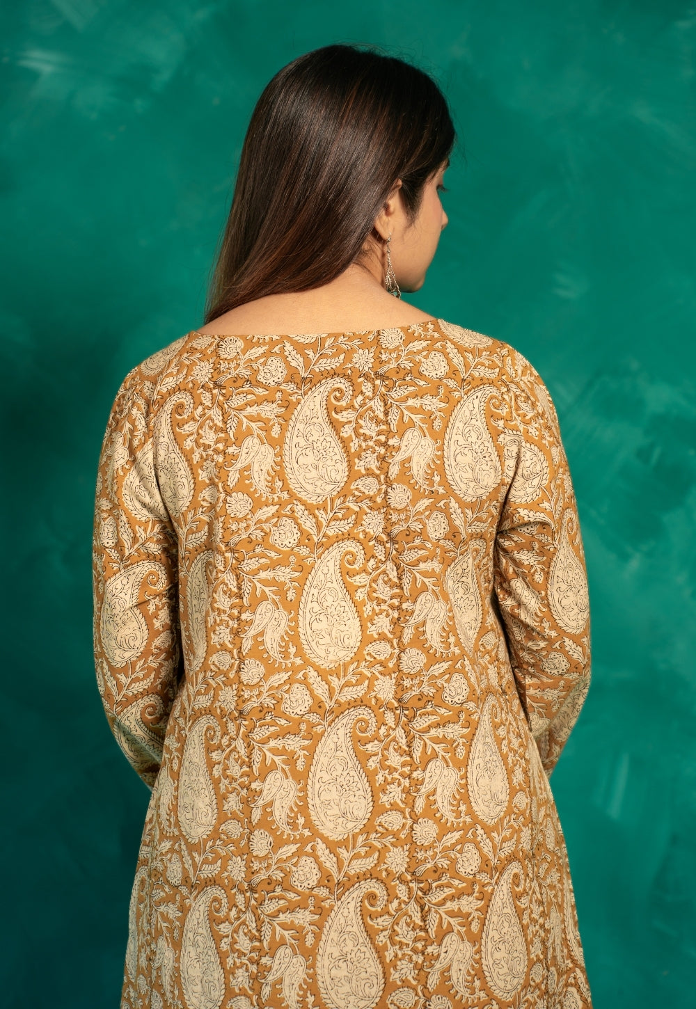 Zasha Yellow Bagru Cotton A Line Kurta