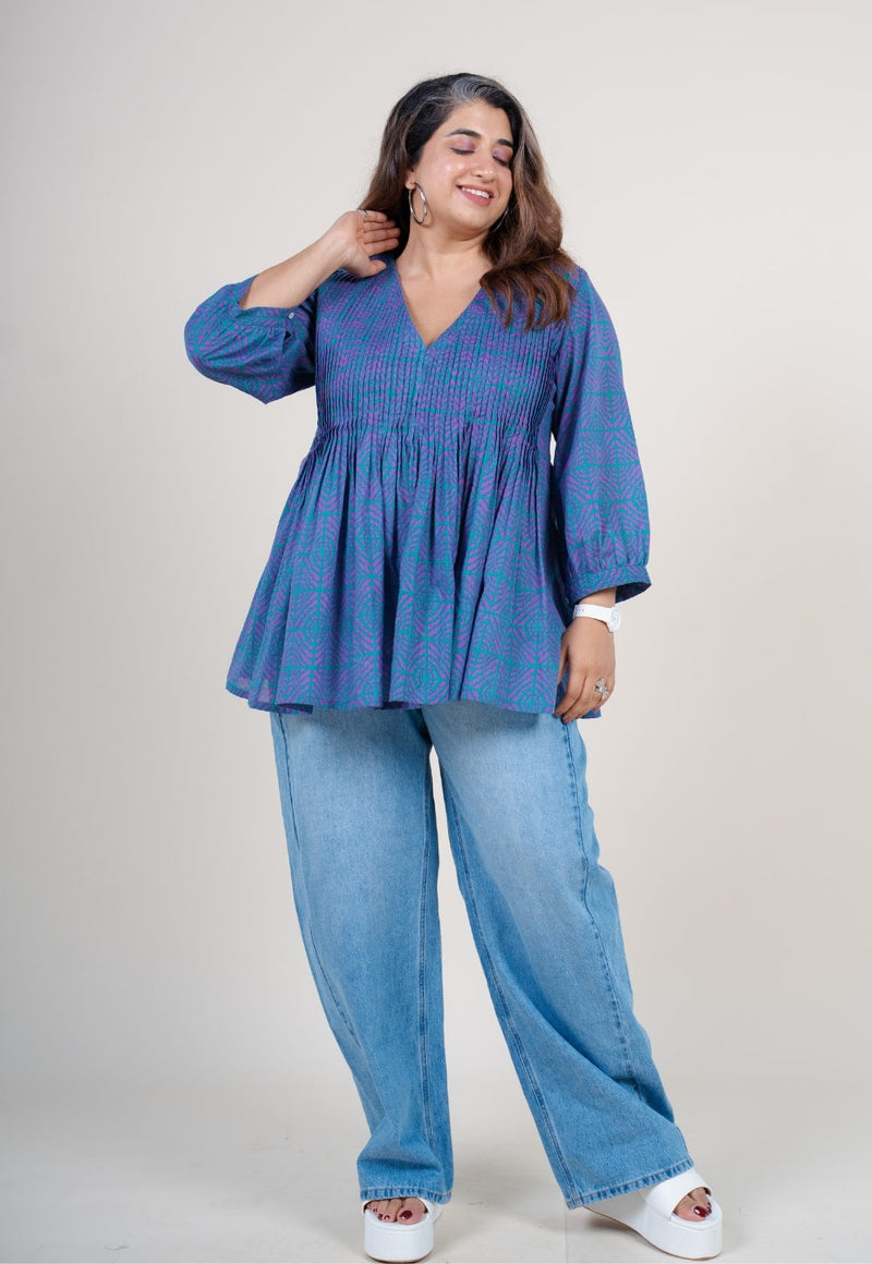Hiral Purple Printed Mul A Line Short Top