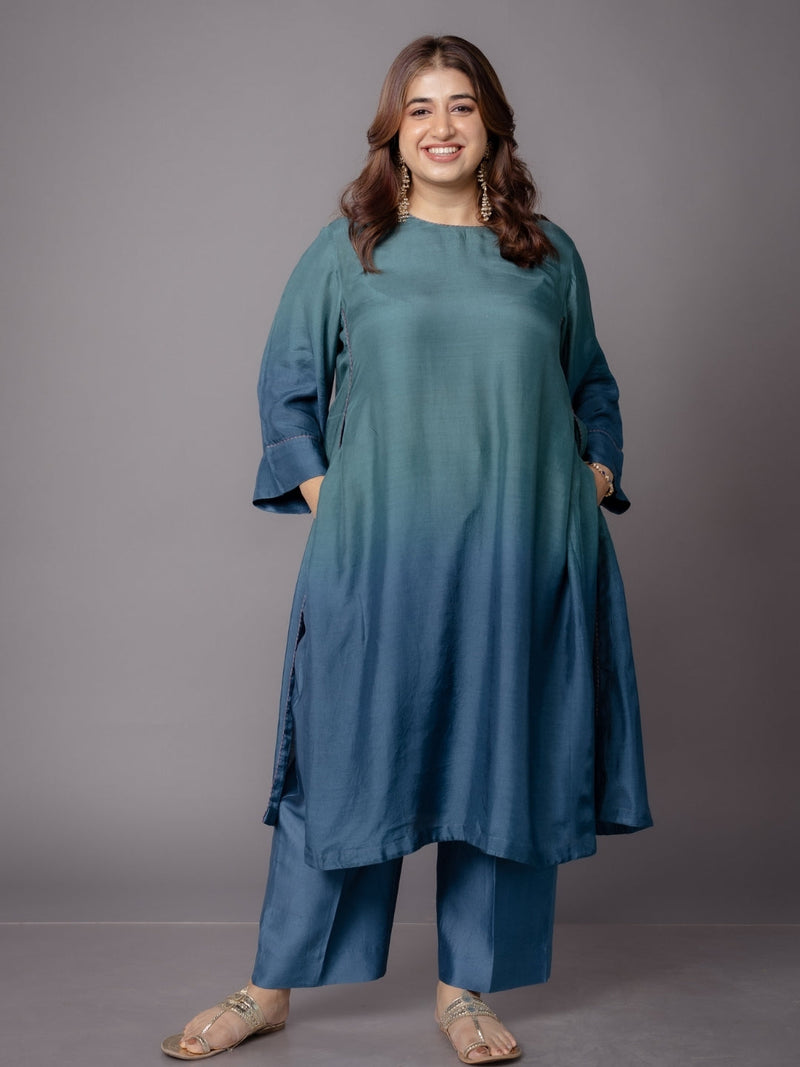Yashi Blue Solid Chanderi Silk Straight Pant