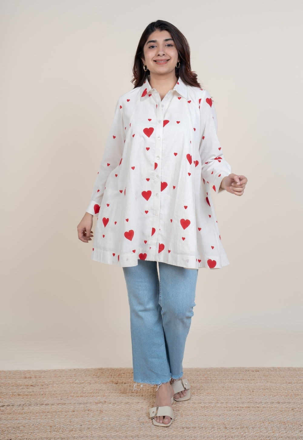 Zaria White Handblock Print Cotton A Line Short Top