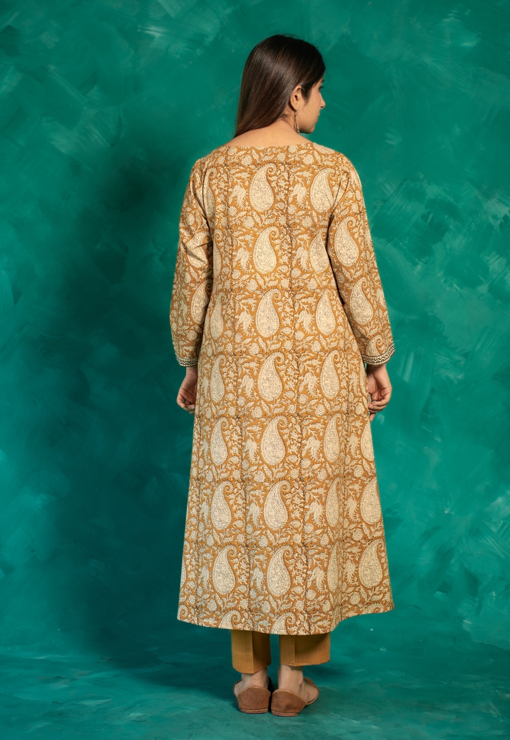 Zasha Yellow Bagru Cotton A Line Kurta