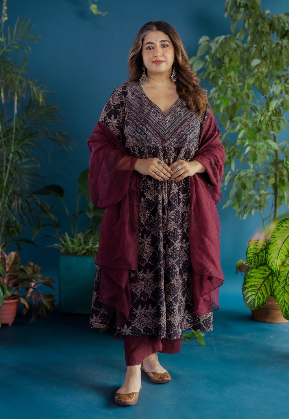Kashish Black Ajrakh Cotton Kali Kurta