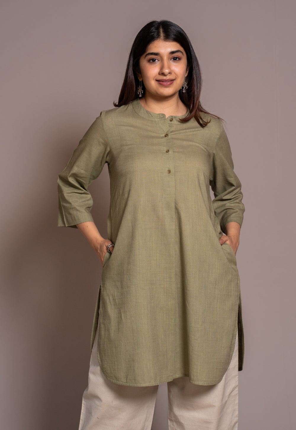 Sage Green Solid Slub Cotton Straight Short Top - DyeVerse