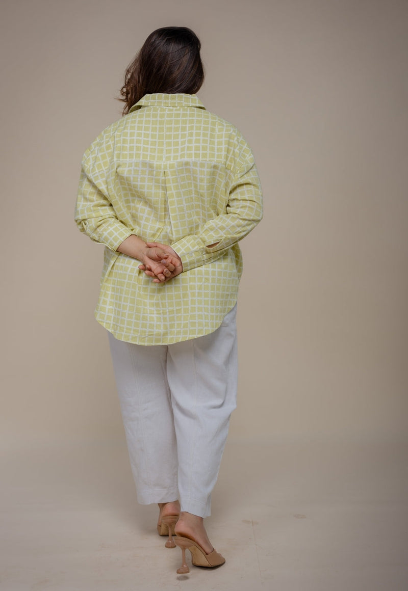 Ruhi Green Hand Block Print Slub Cotton Anti-Fit Shirt