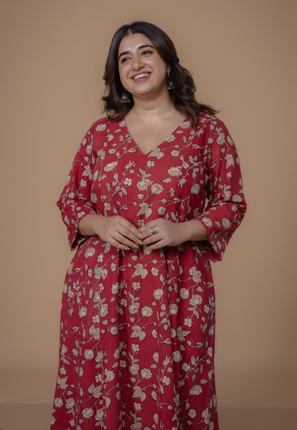 Smriti Red Dabu Slub Cotton Kali Kurta