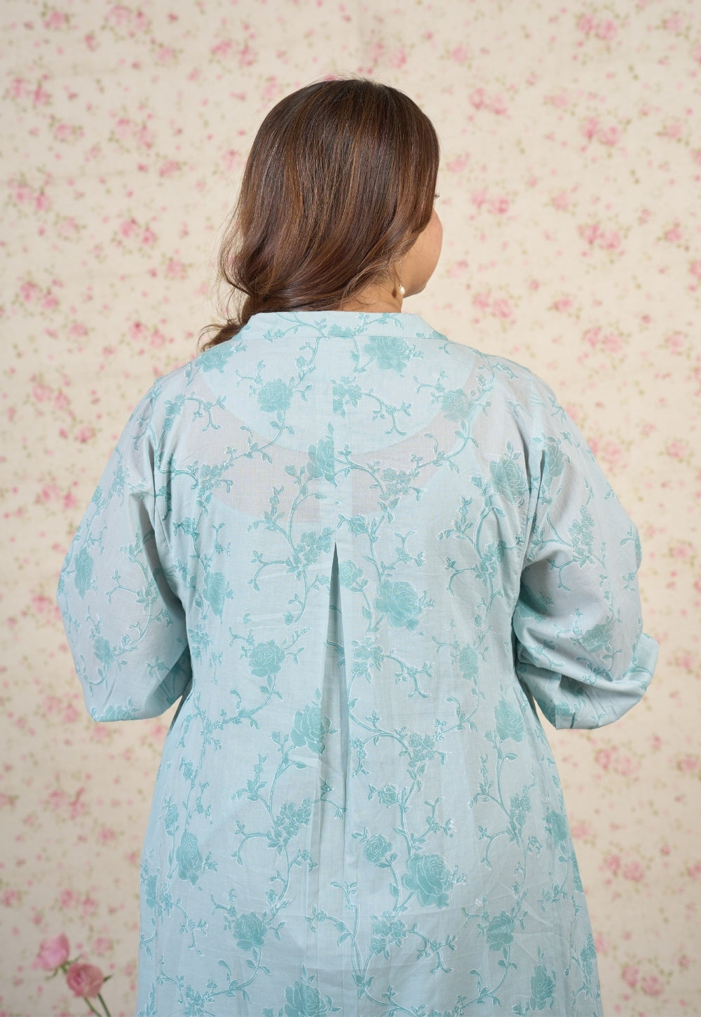 Clara Blue Floral Sanganeri Mul Cotton A Line Dress