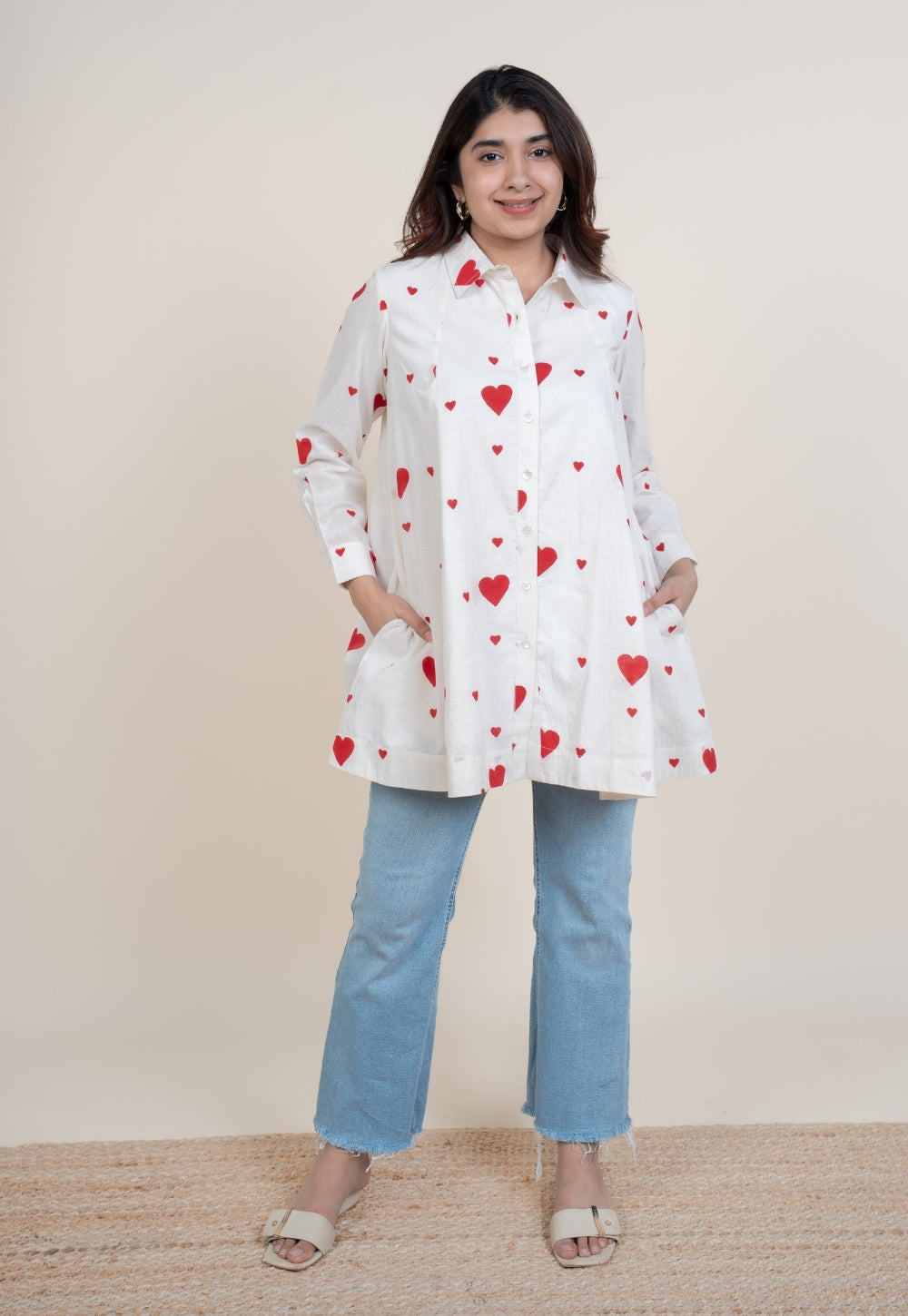 Zaria White Handblock Print Cotton A Line Short Top