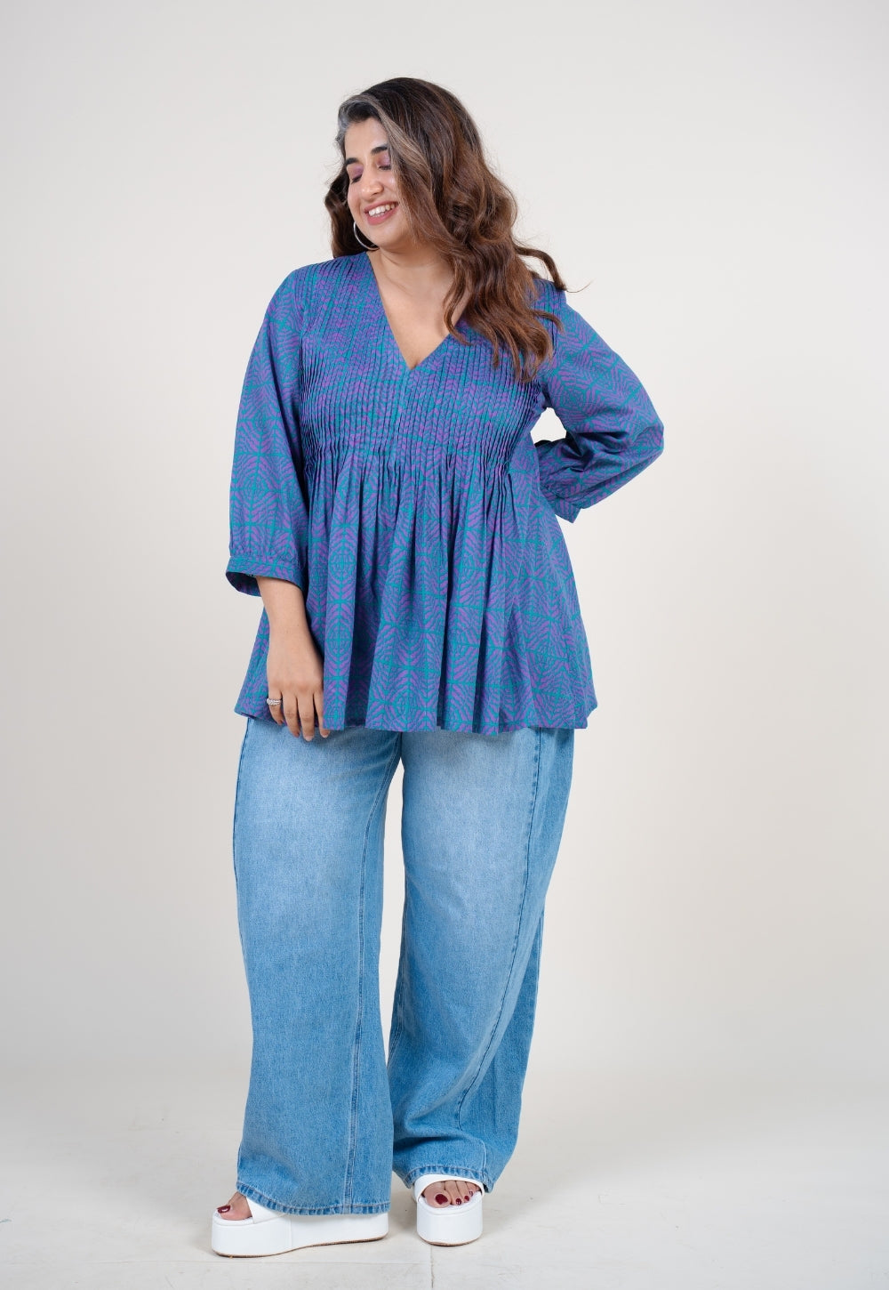 Hiral Purple Printed Mul A Line Short Top