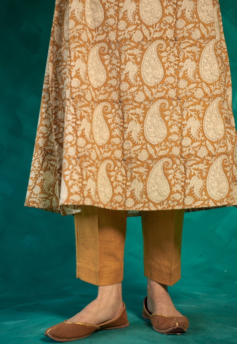 Zasha Yellow Bagru Cotton A Line Kurta
