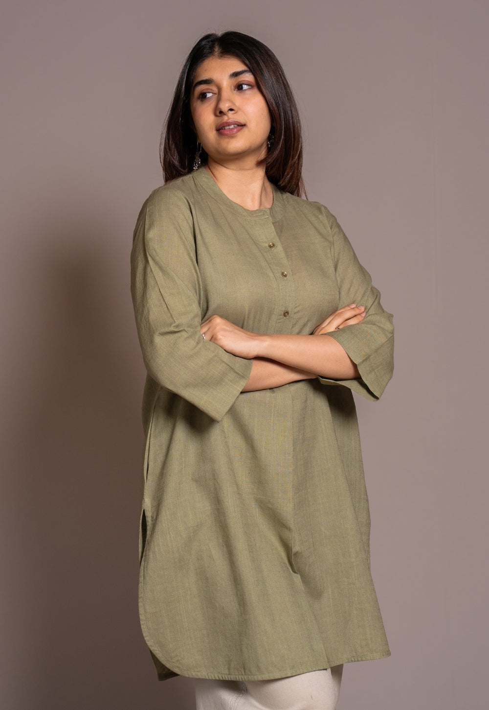 Sage Green Solid Slub Cotton Straight Short Top - DyeVerse