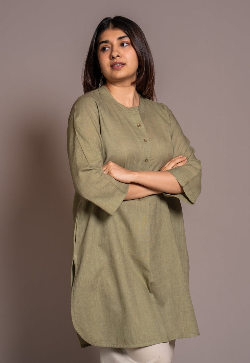 Sage Green Solid Slub Cotton Straight Short Top - DyeVerse