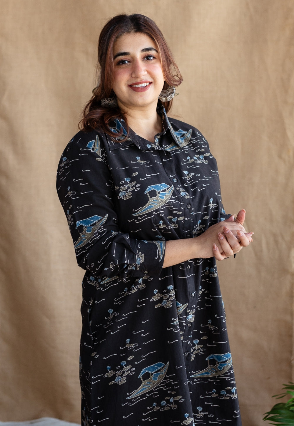 Sirin Charcoal Ajrakh Cotton A Line Dress