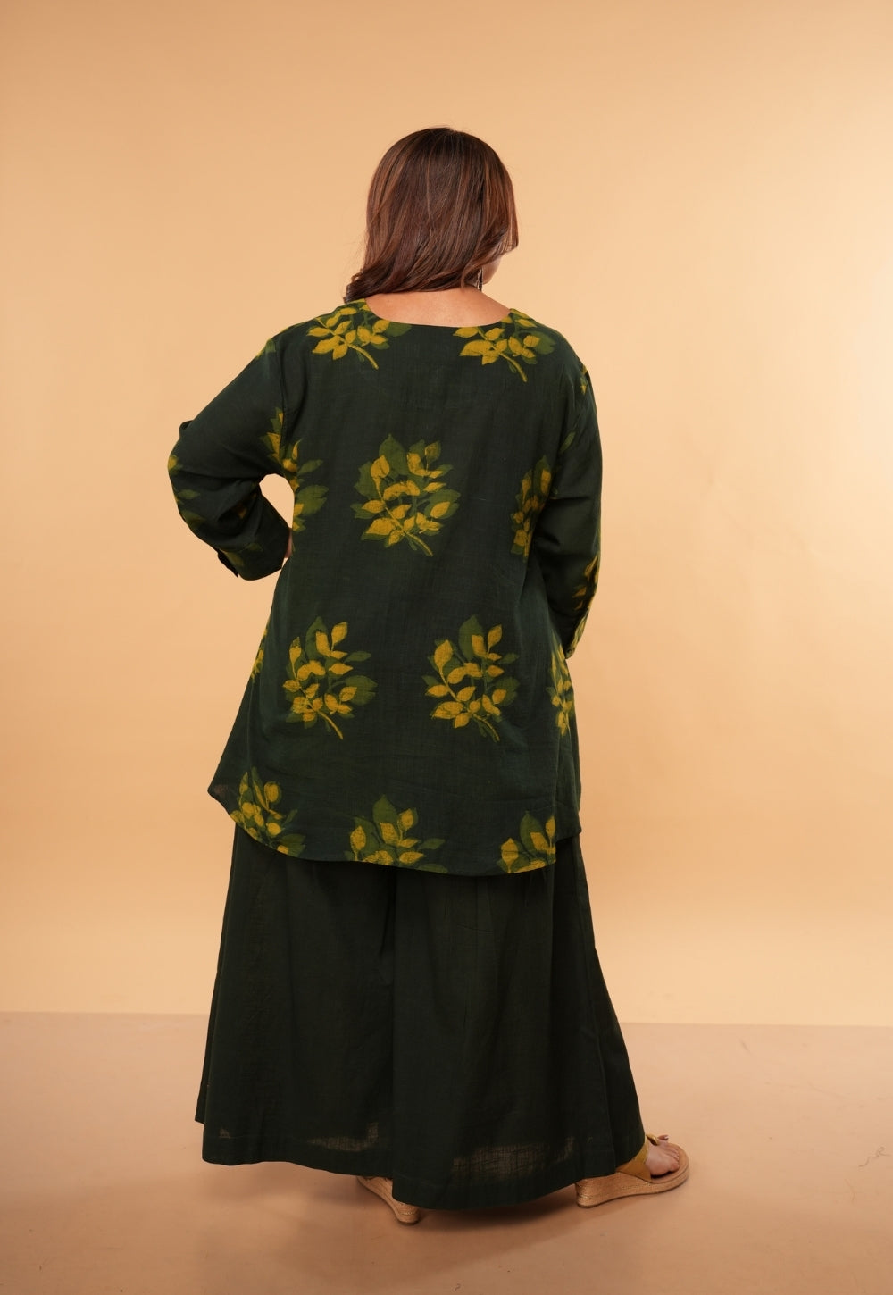 Urva Green Dabu Slub Cotton A Line Short Top