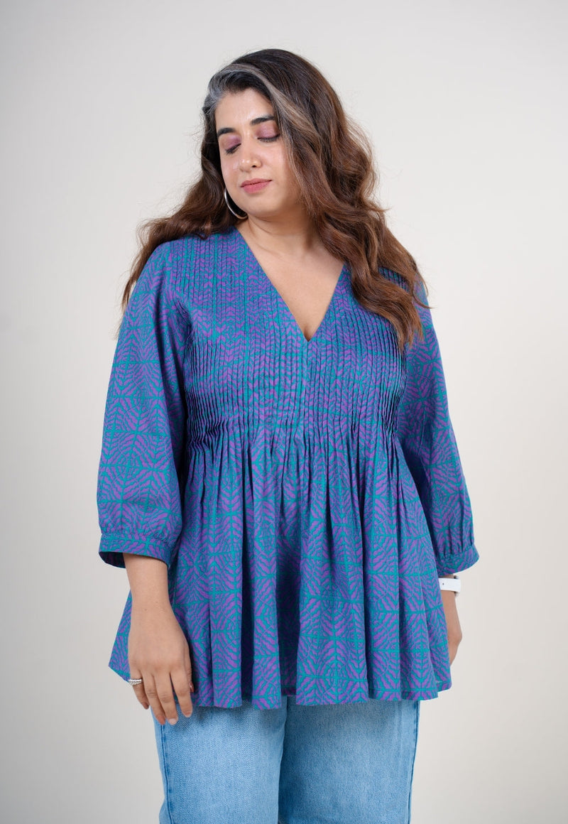 Hiral Purple Printed Mul A Line Short Top