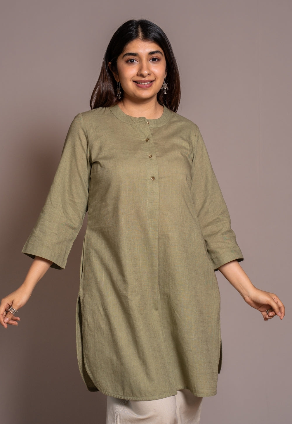Sage Green Solid Slub Cotton Straight Short Top - DyeVerse