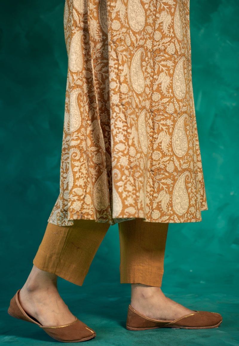 Prita Yellow Solid Slub Narrow Pant