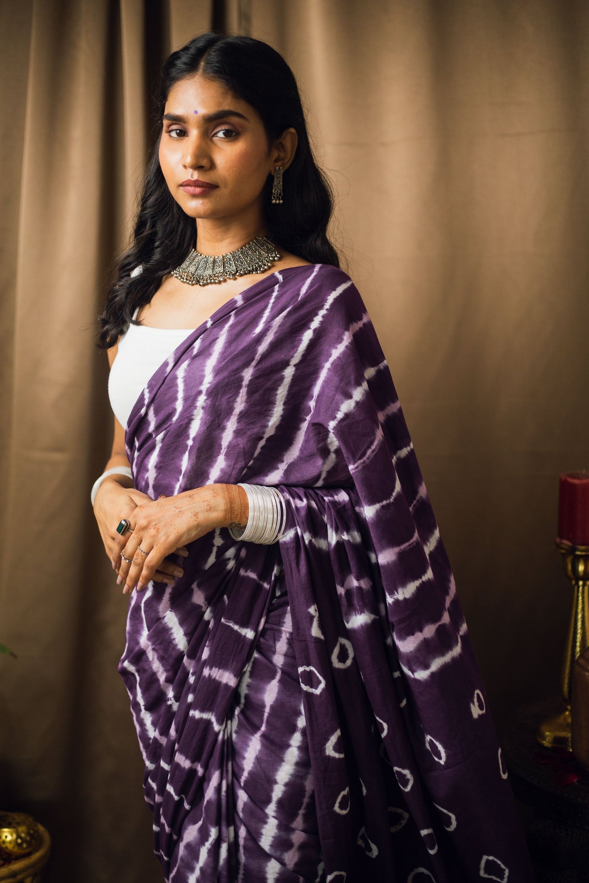 Cotton Mul Tie Dye Saree Jamun Leheriya-3