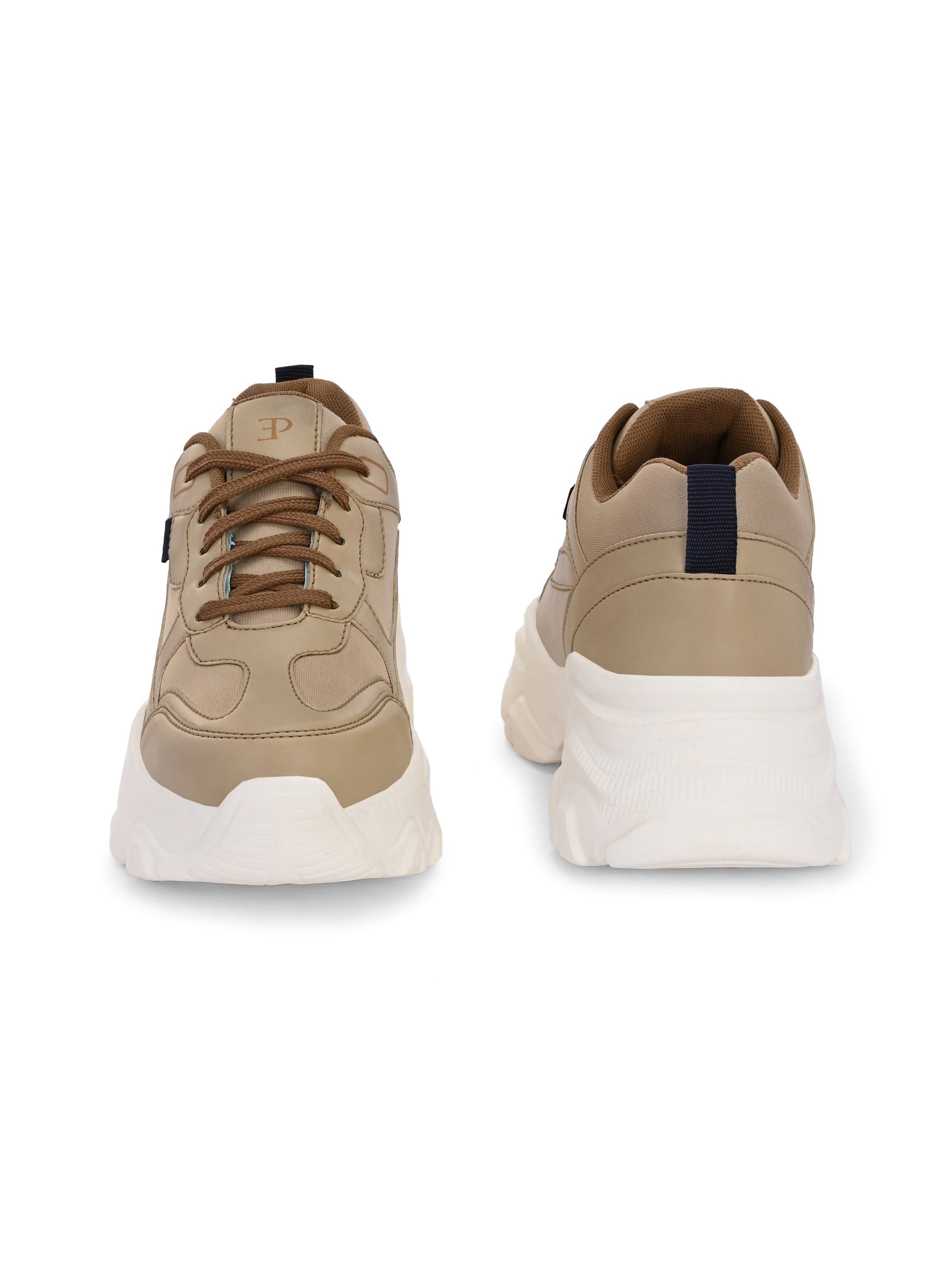 EL PASO Women Beige Faux Leather Casual Lace Up Sneakers-7