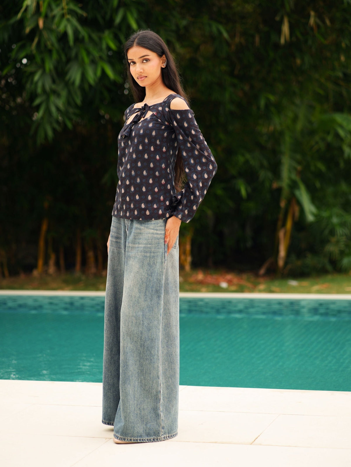 Shanaya Bagru Print Off Shoulder Top for Women