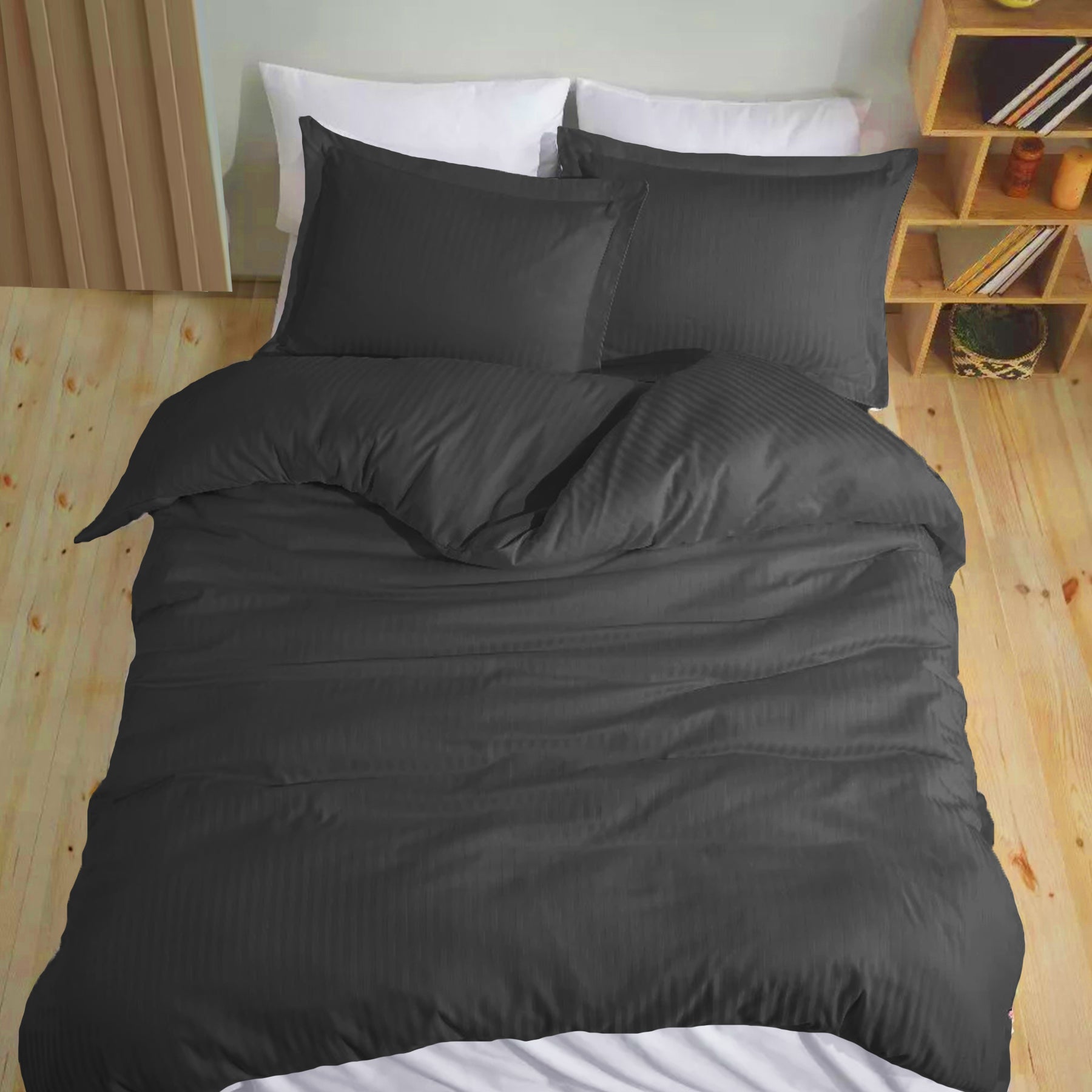 Breton Mellow - Satin Striped Duvet Cover (Grey)-8