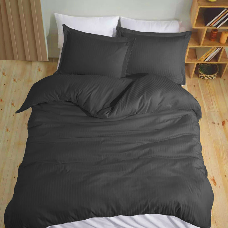 Breton Mellow - Satin Striped Duvet Cover (Grey)-8