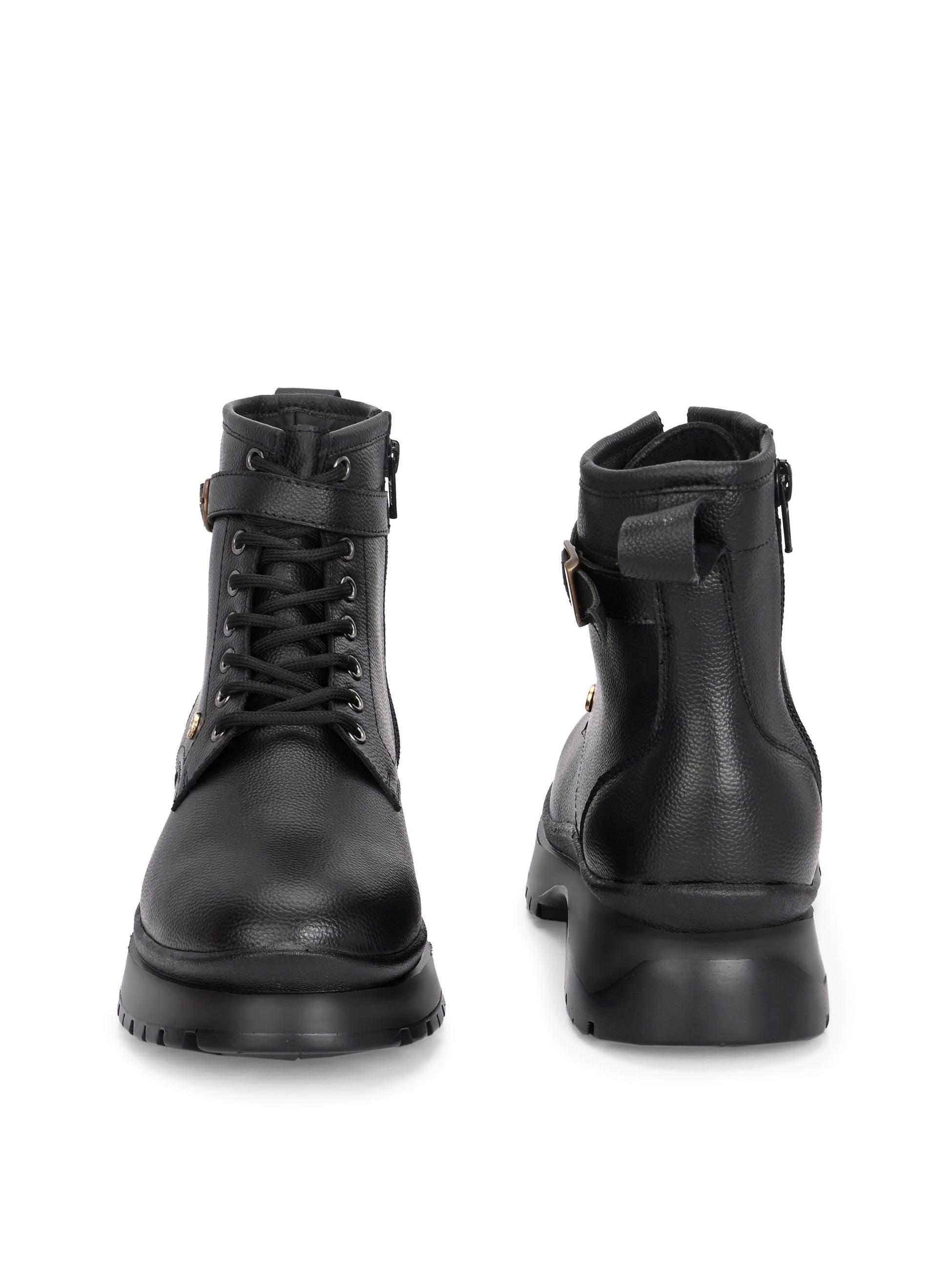 El Paso Women Black Faux Leather Casual Lace Up Boots-5
