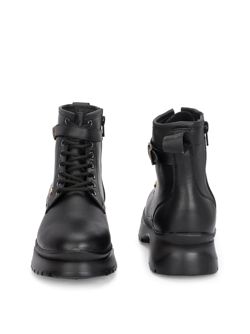 El Paso Women Black Faux Leather Casual Lace Up Boots-5