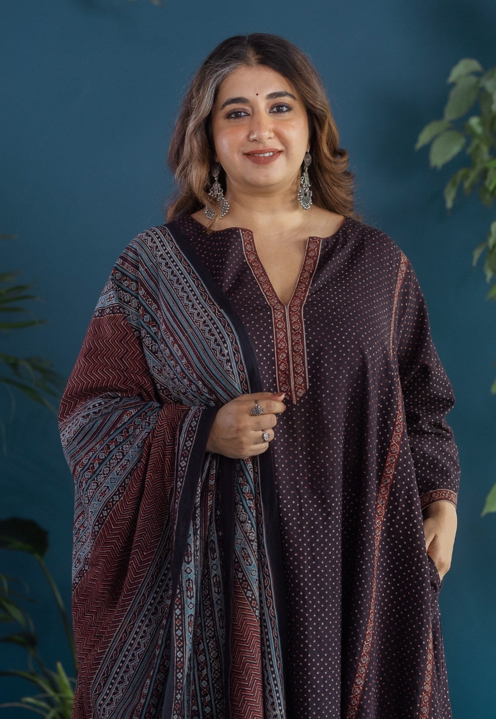 Lysa Black Ajrakh Cotton Jhabbha Kali Kurta