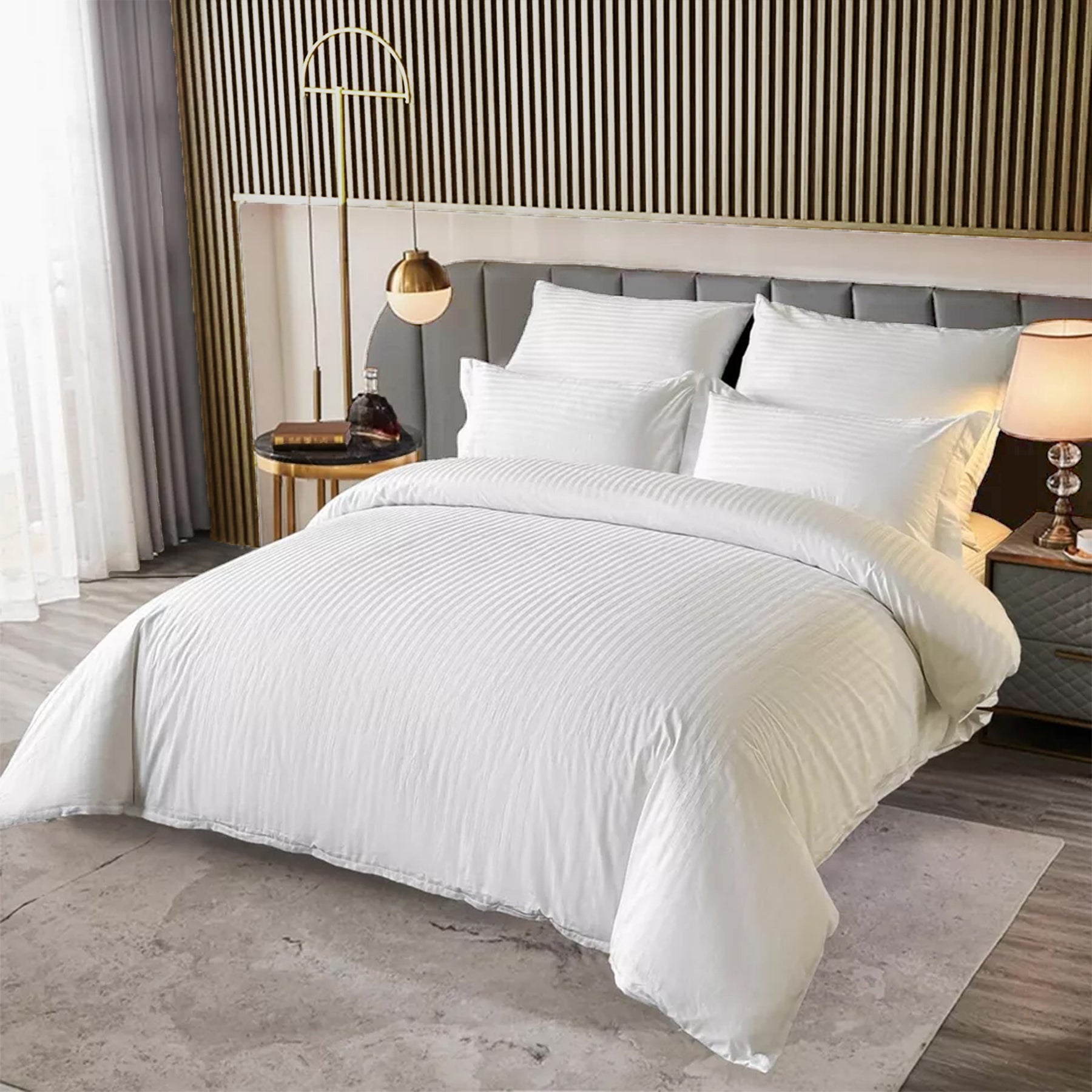 Breton Mellow - Satin Striped Duvet Cover (White)-8