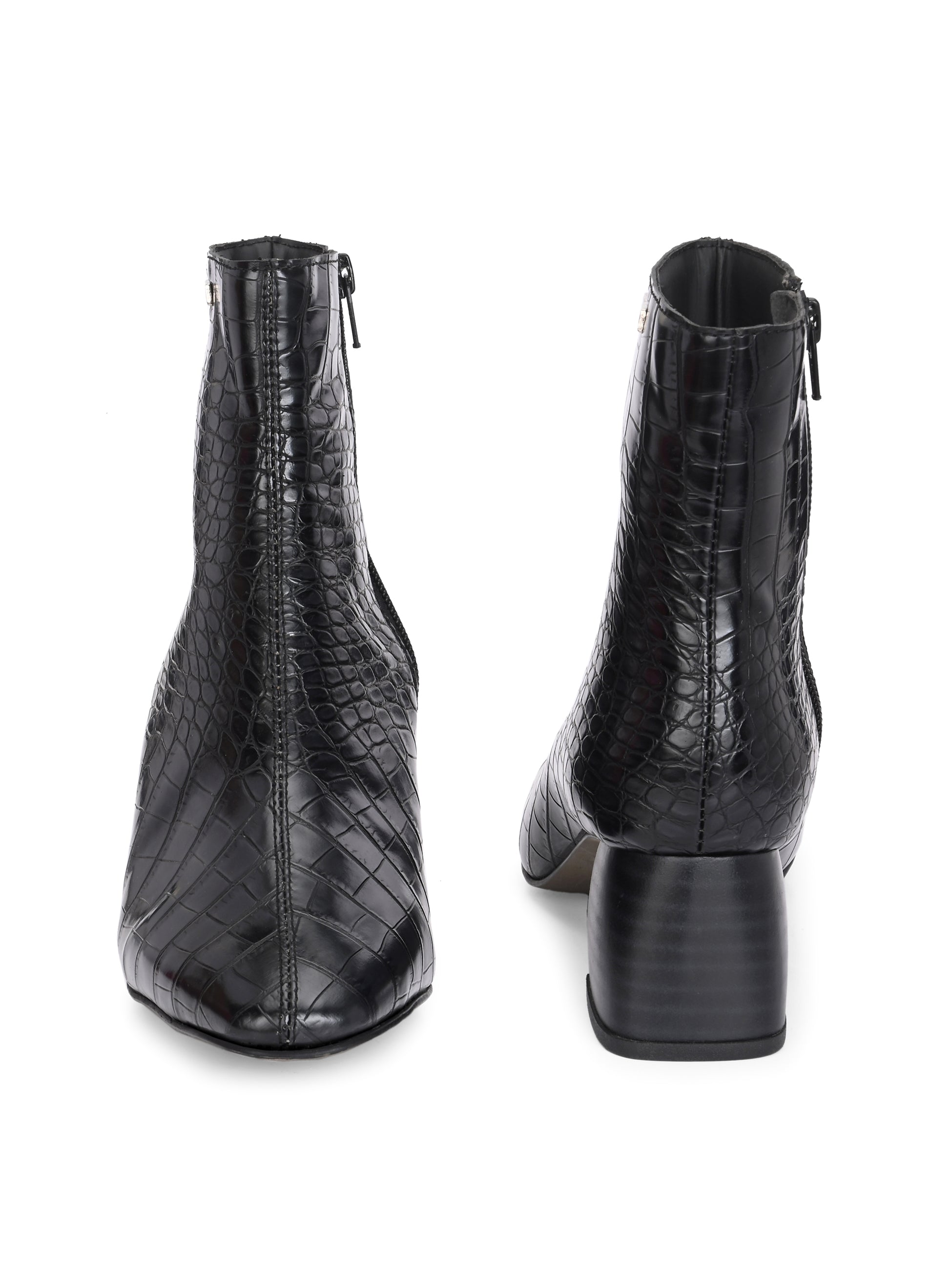Black croc-embossed ankle boot with block heel and El Paso branding