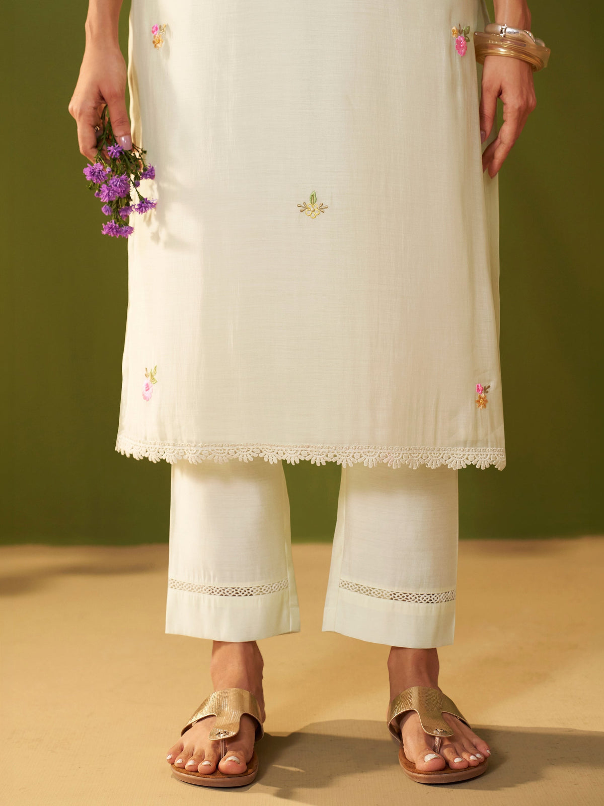 Komal White Mul Chanderi Suit Set