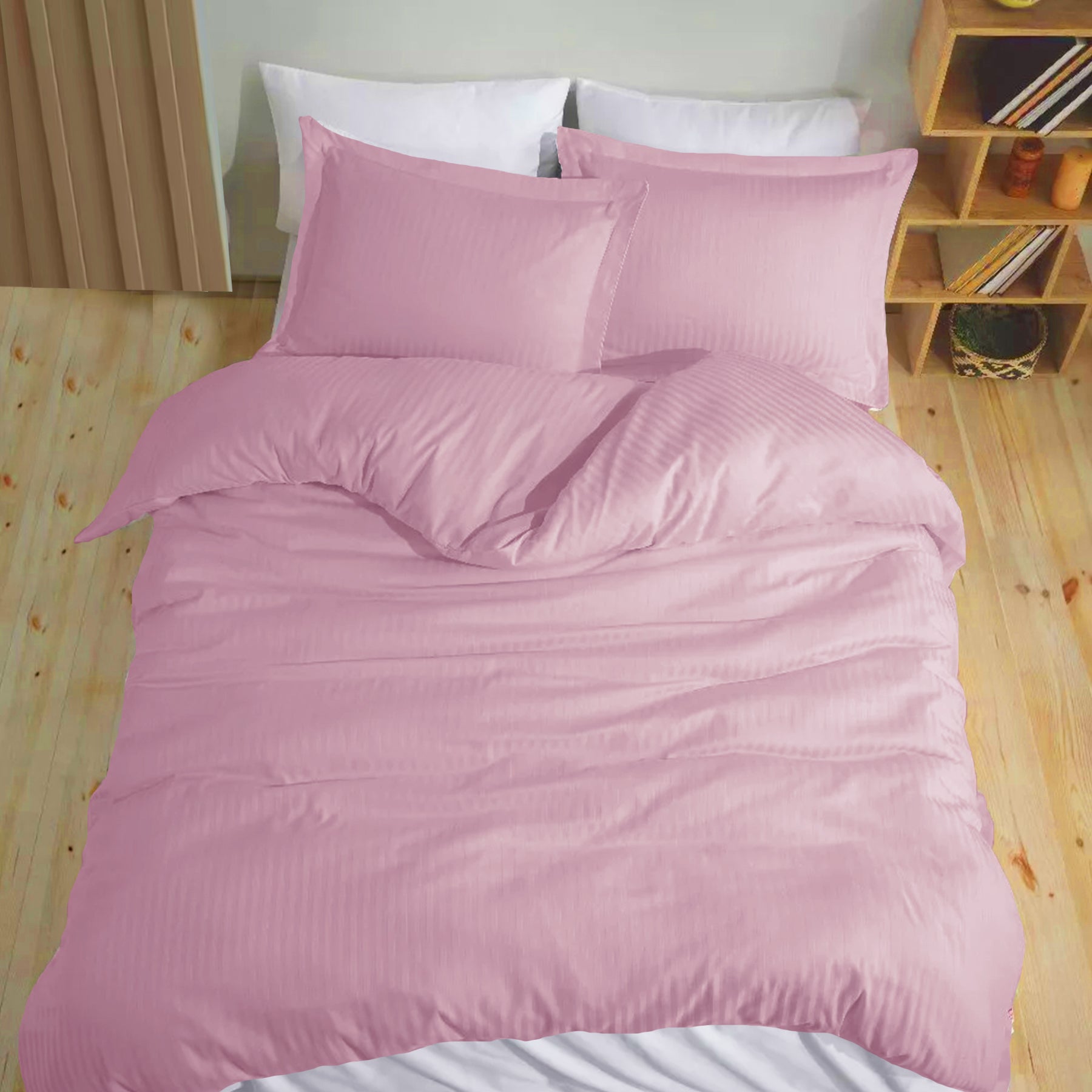 Breton Mellow - Satin Striped Duvet Cover (Pink)-8