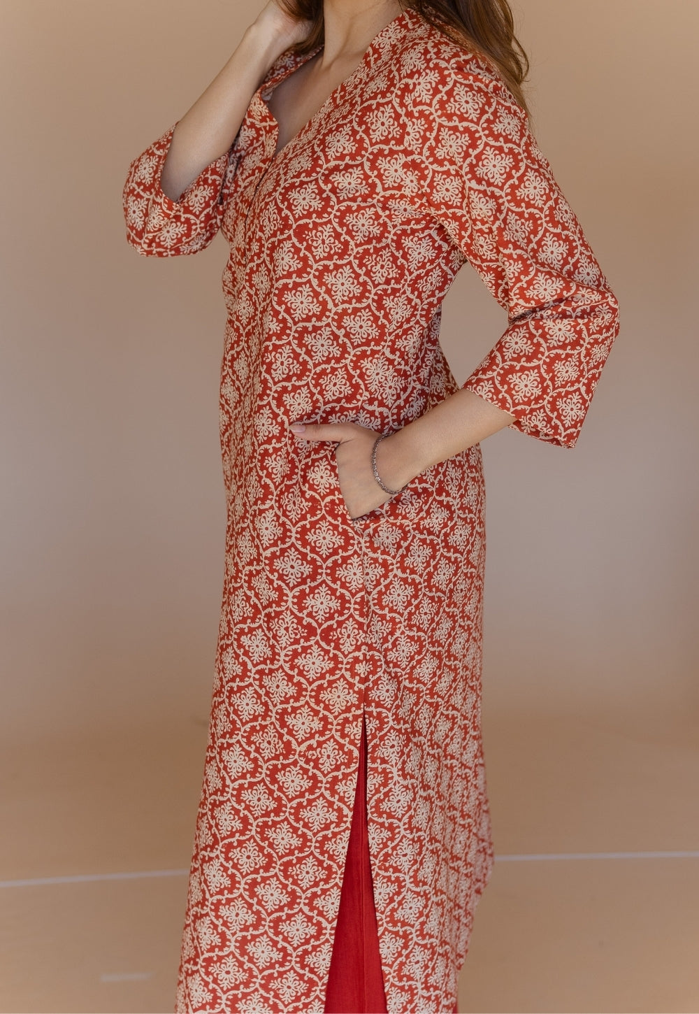 Avika Red Bagru Cotton Straight Kurta