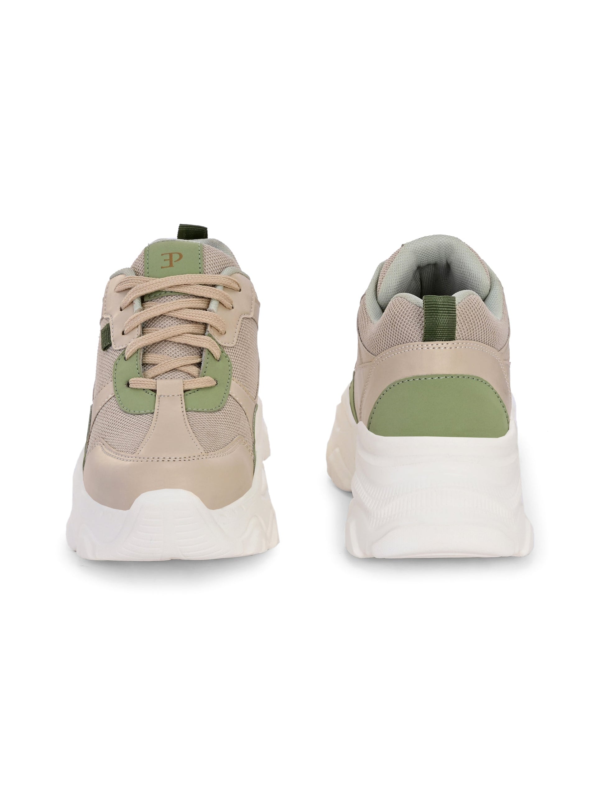EL PASO Women Beige Faux Leather Casual Lace Up Sneakers-6