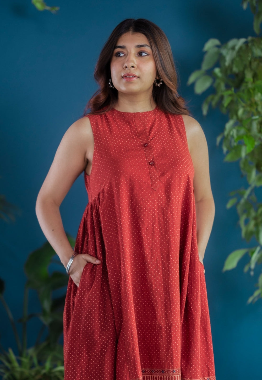 Zivaa Red Ajrakh Cotton A Line Dress