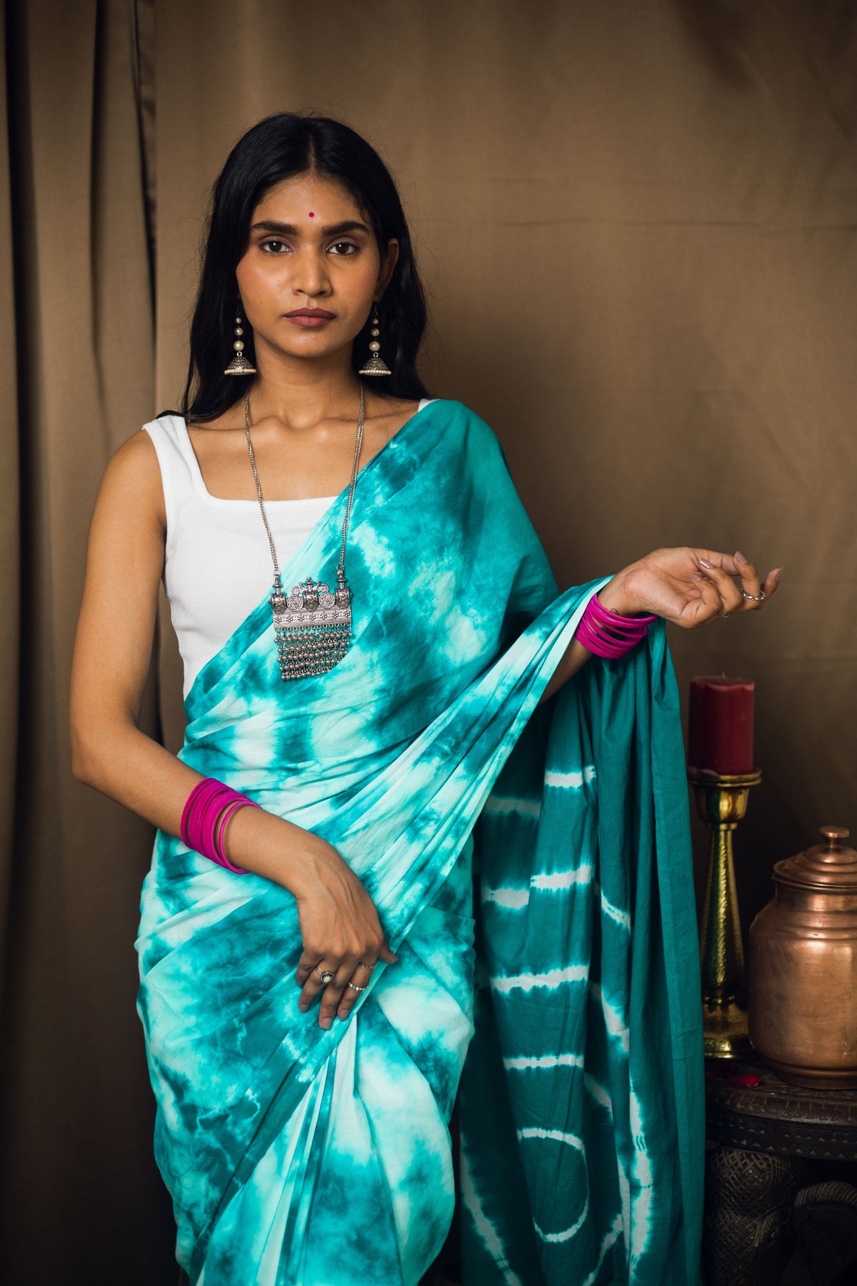 Cotton Mul Tie Dye Saree Mint Masala-8