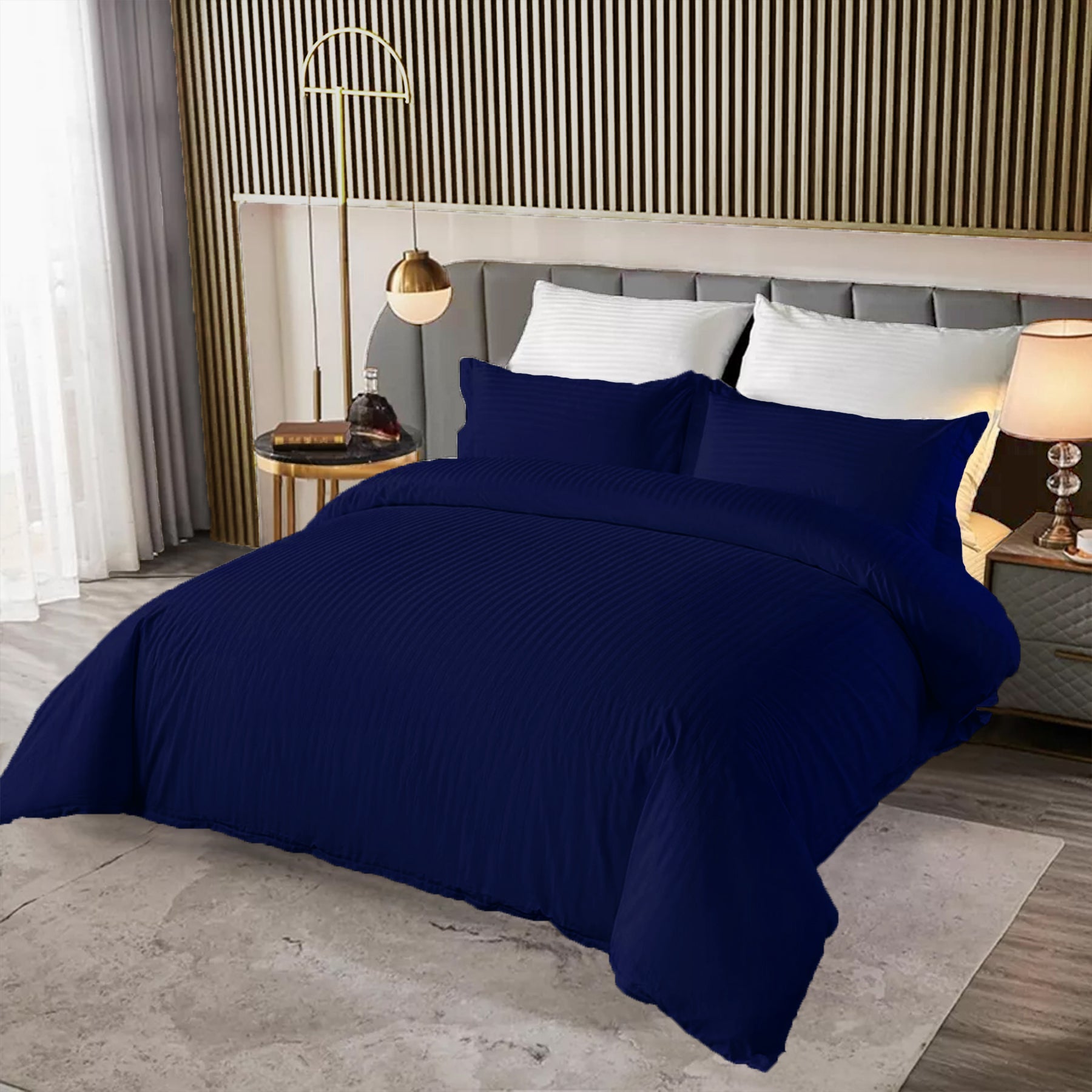 Breton Mellow - Satin Striped Duvet Cover (Navy Blue)