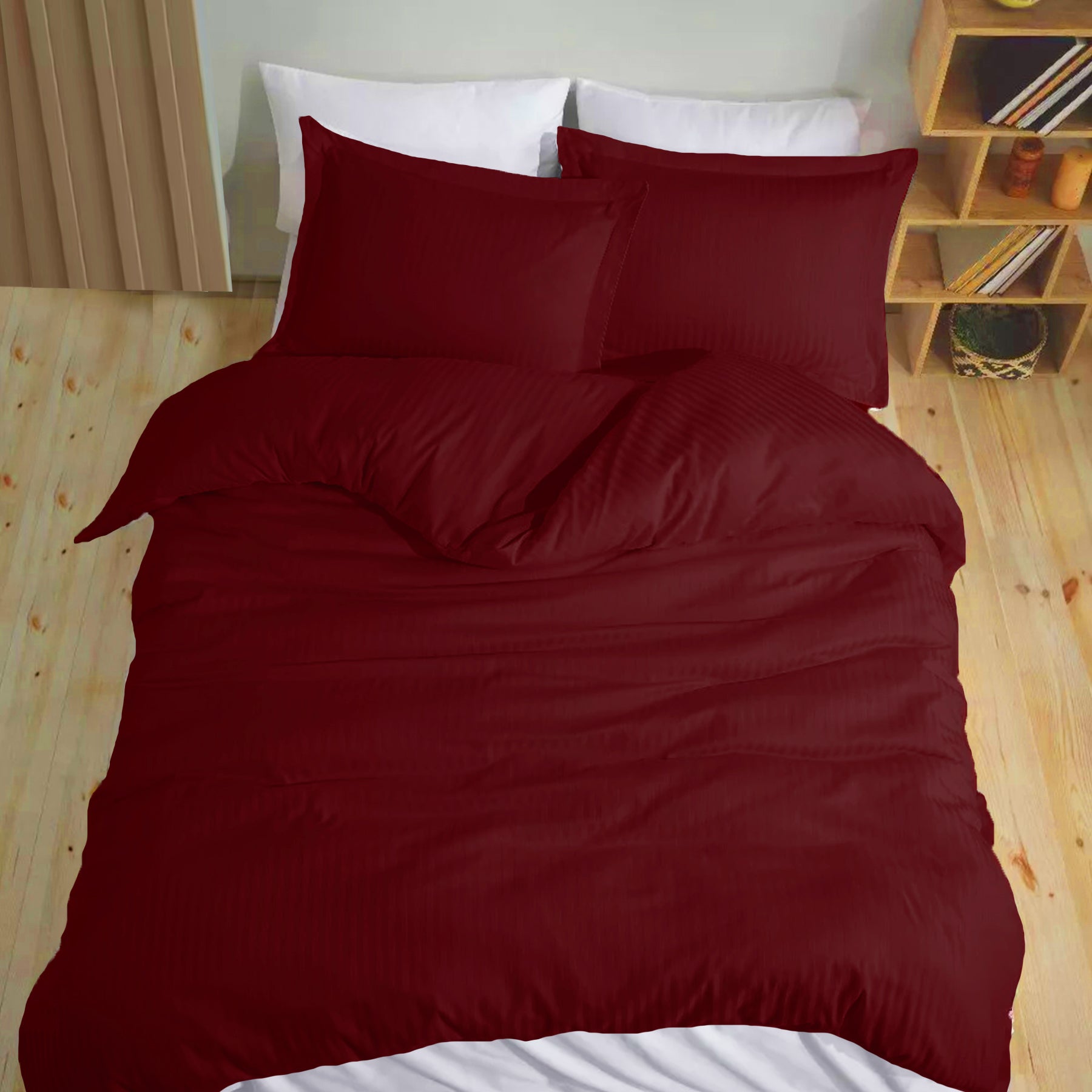 Breton Mellow - Satin Striped Duvet Cover (Maroon)-8