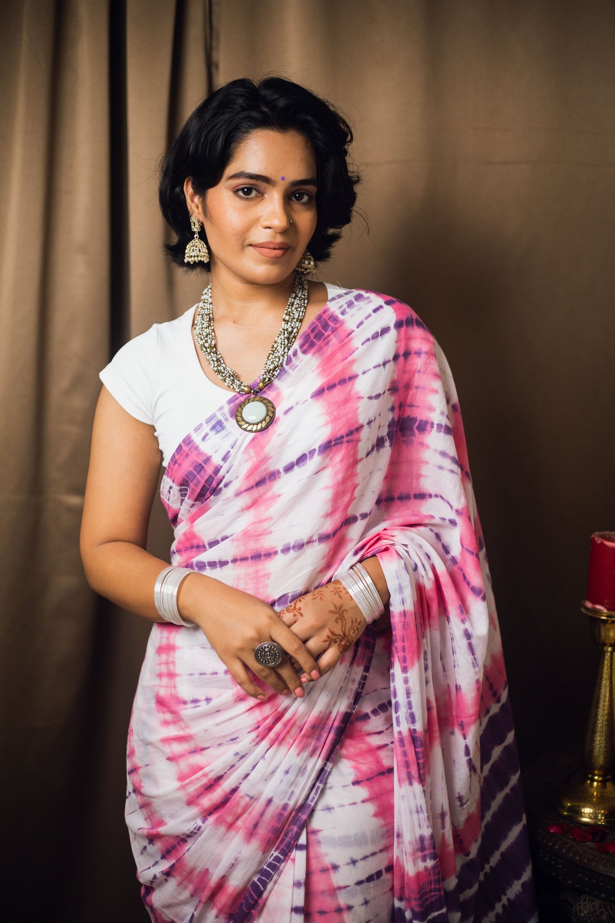 Cotton Mul Tie Dye Saree Berry Bloom-8