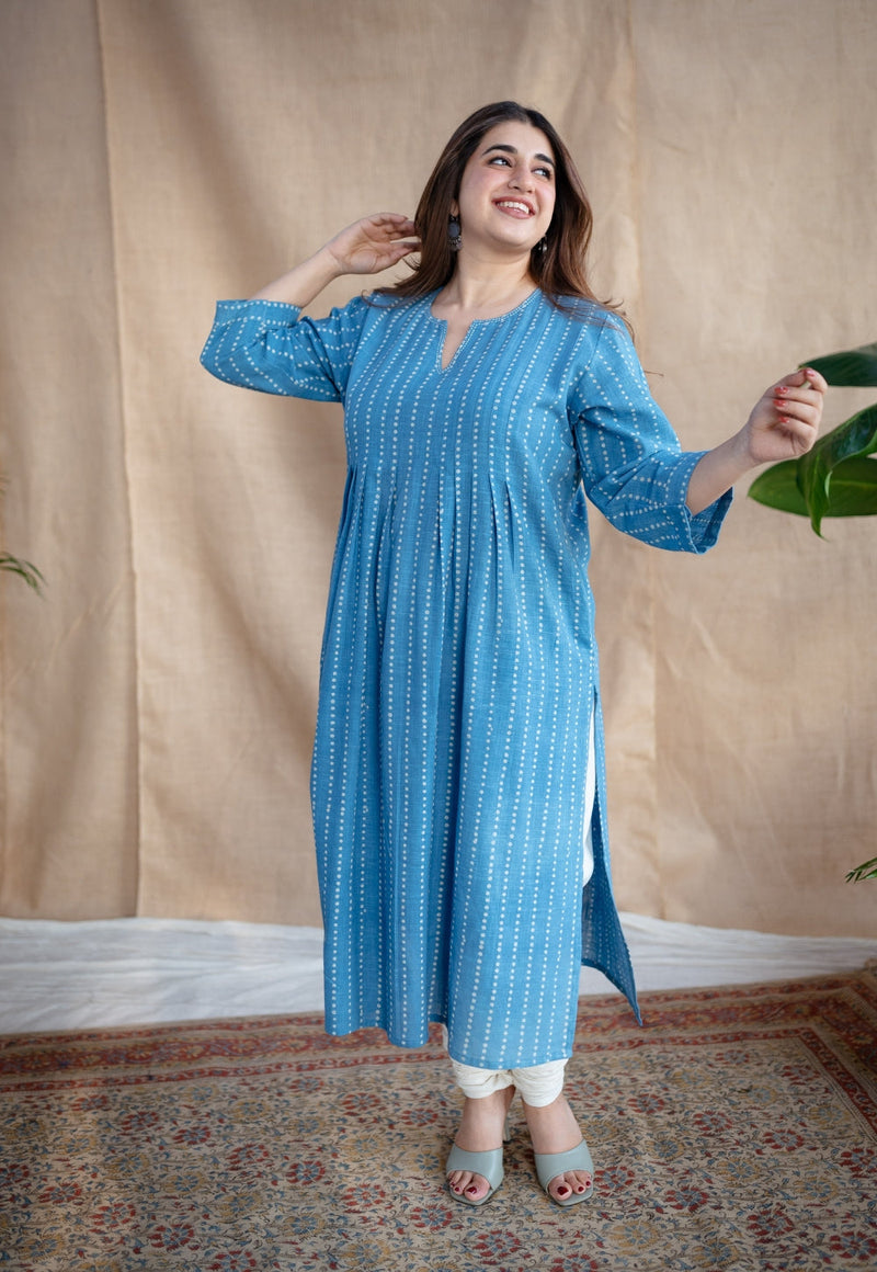 Yahvi Dabu Slub Cotton Hand Embroidered Kurta