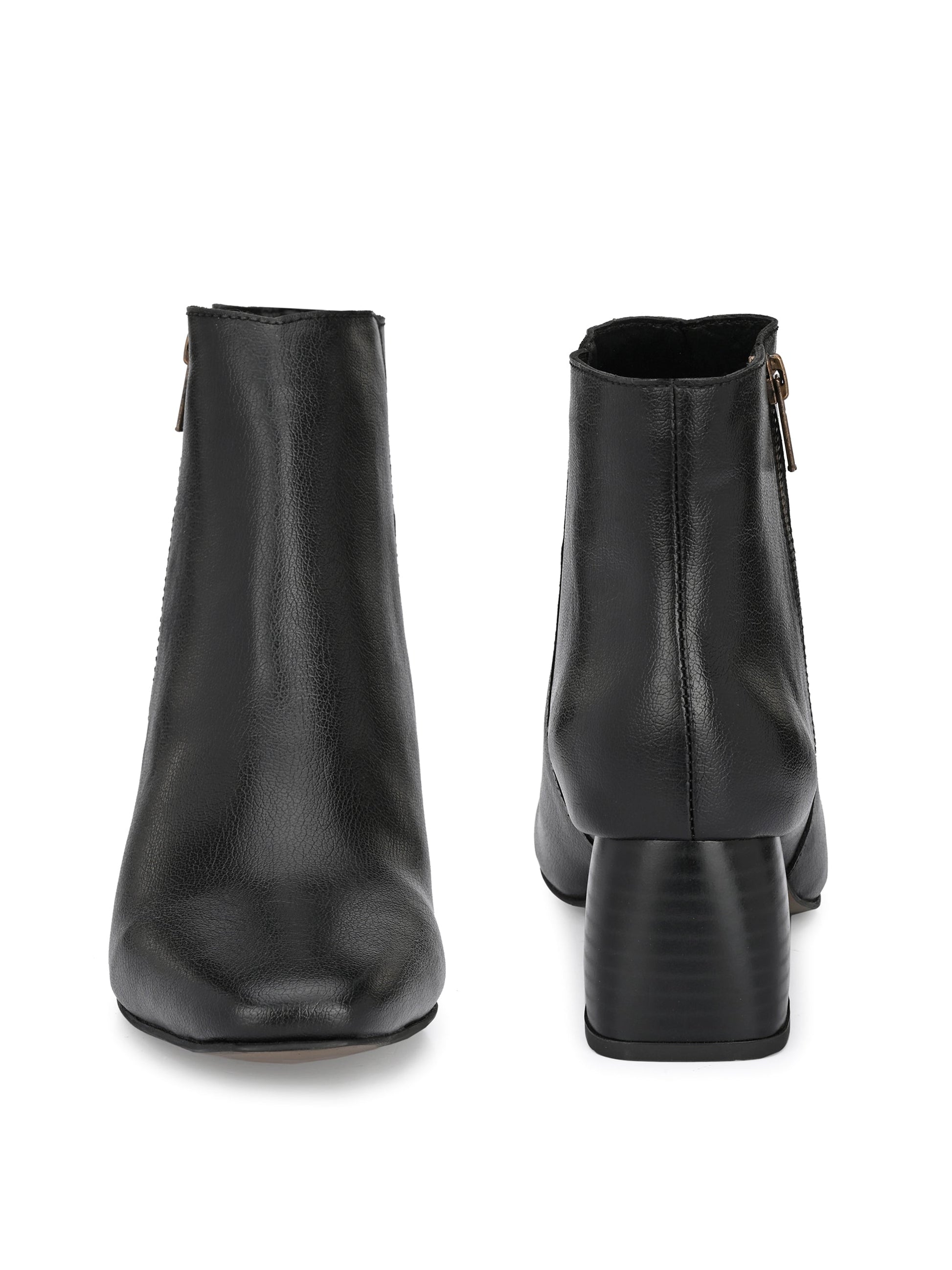 Black Zip-Closure Block Heel Boots