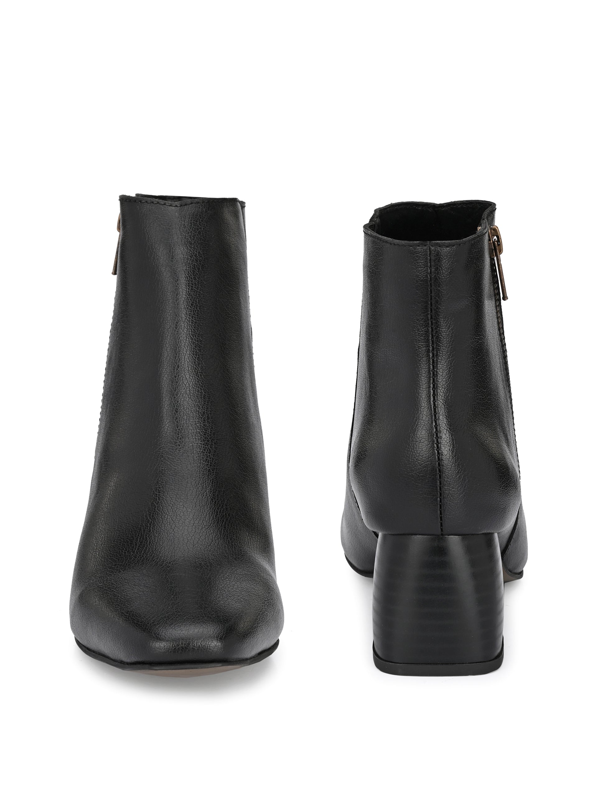 Black Zip-Closure Block Heel Boots