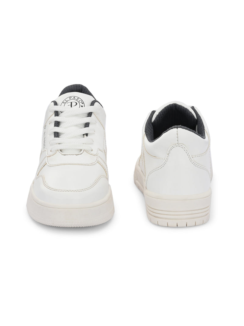 White Lace-Up Platform Heel Sneakers 