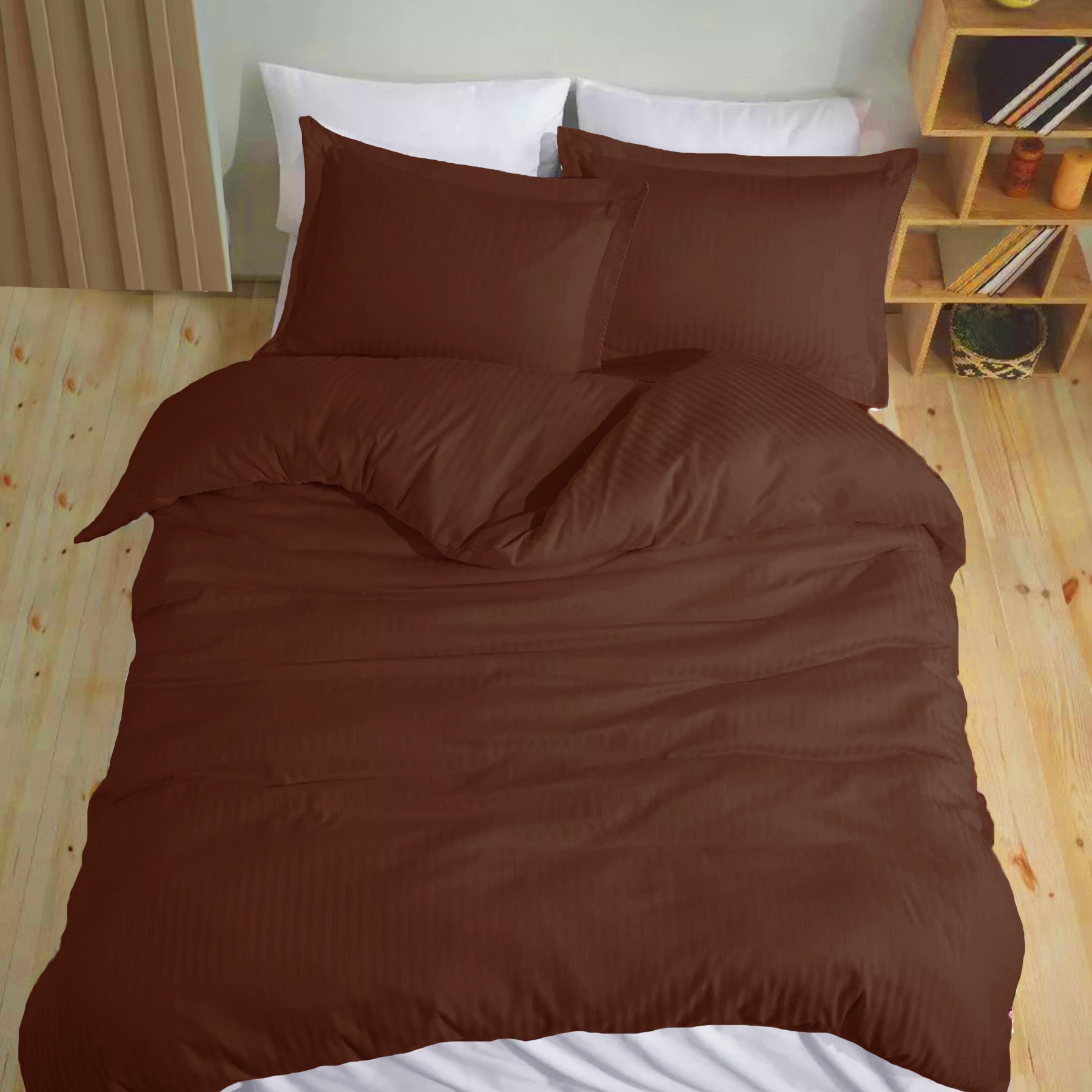 Breton Mellow - Satin Striped Duvet Cover (Brown)-8