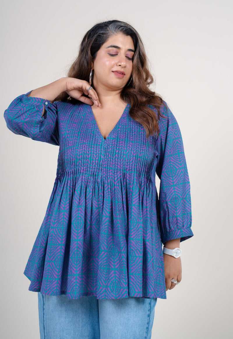 Hiral Purple Printed Mul A Line Short Top