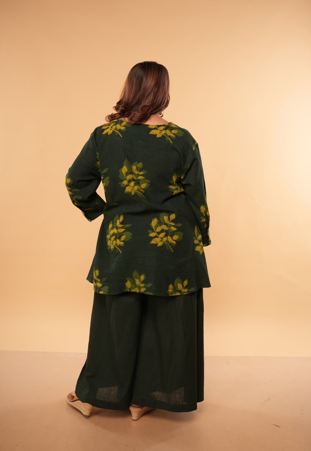 Urva Green Dabu Slub Cotton A Line Short Top