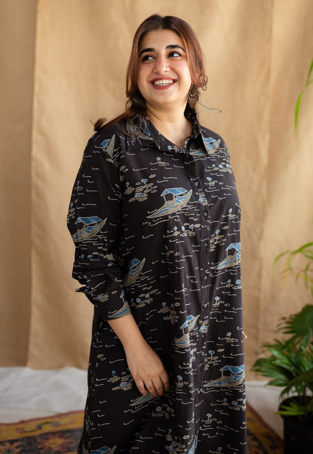 Sirin Charcoal Ajrakh Cotton A Line Dress