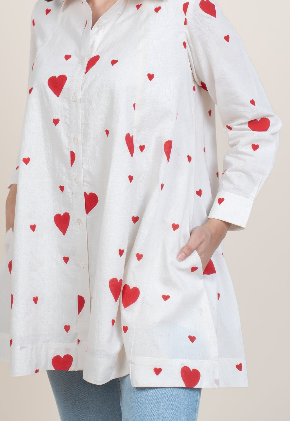 Zaria White Handblock Print Cotton A Line Short Top