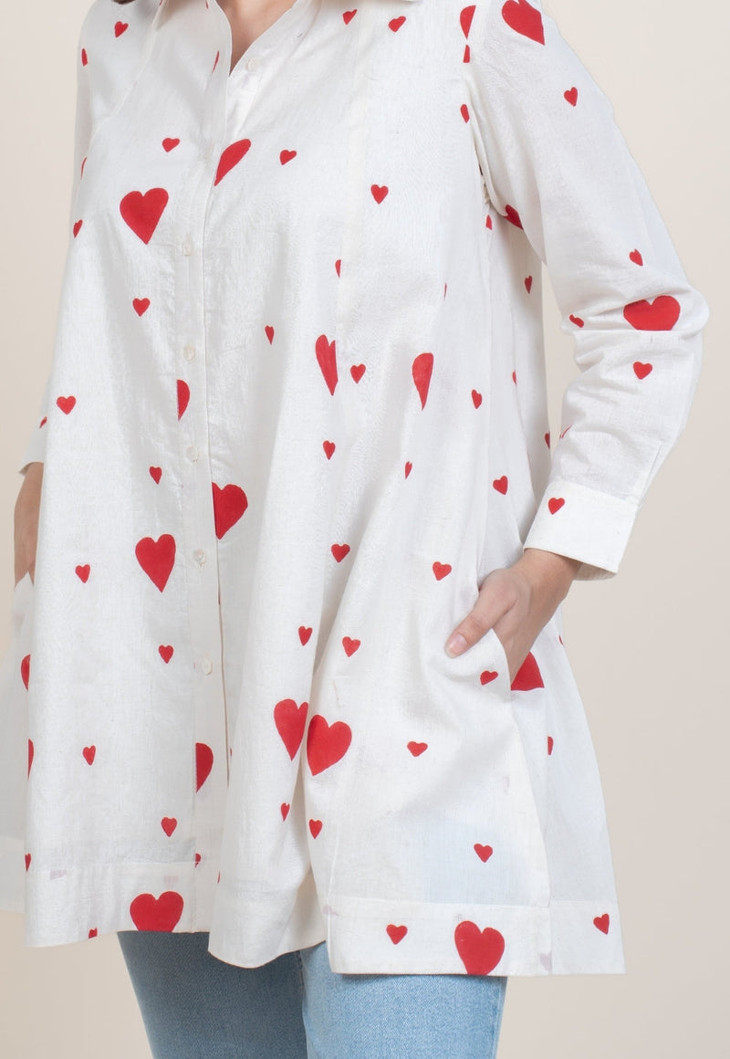 Zaria White Handblock Print Cotton A Line Short Top