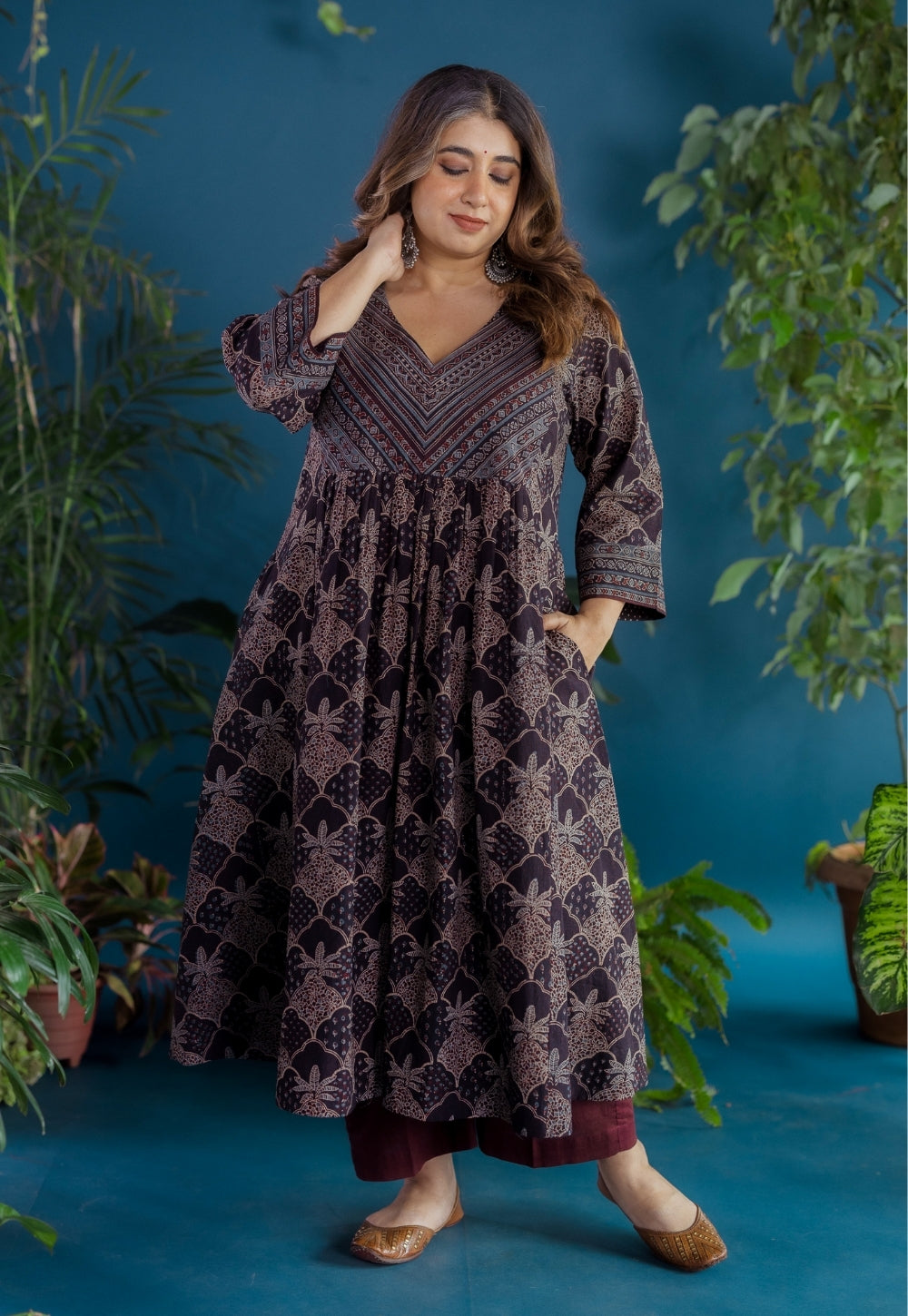 Kashish Black Ajrakh Cotton Kali Kurta